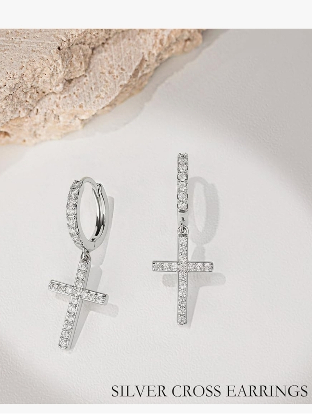 Silver Crystal Cross Drop Earrings - Elegant Women Jewelry